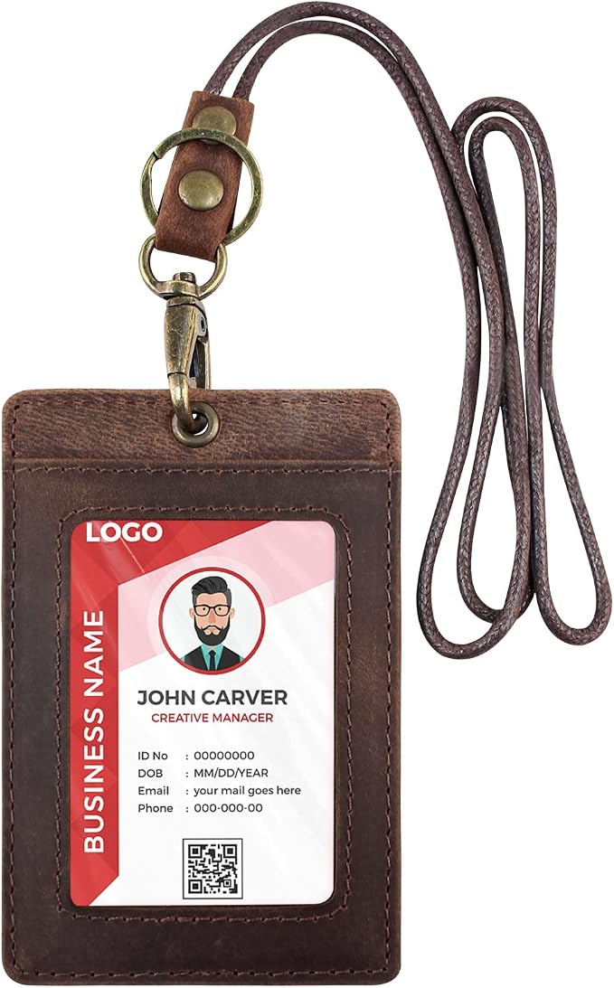 Boshiho Vertical Style Cowhide Leather ID Card Badge Holder - Image 9