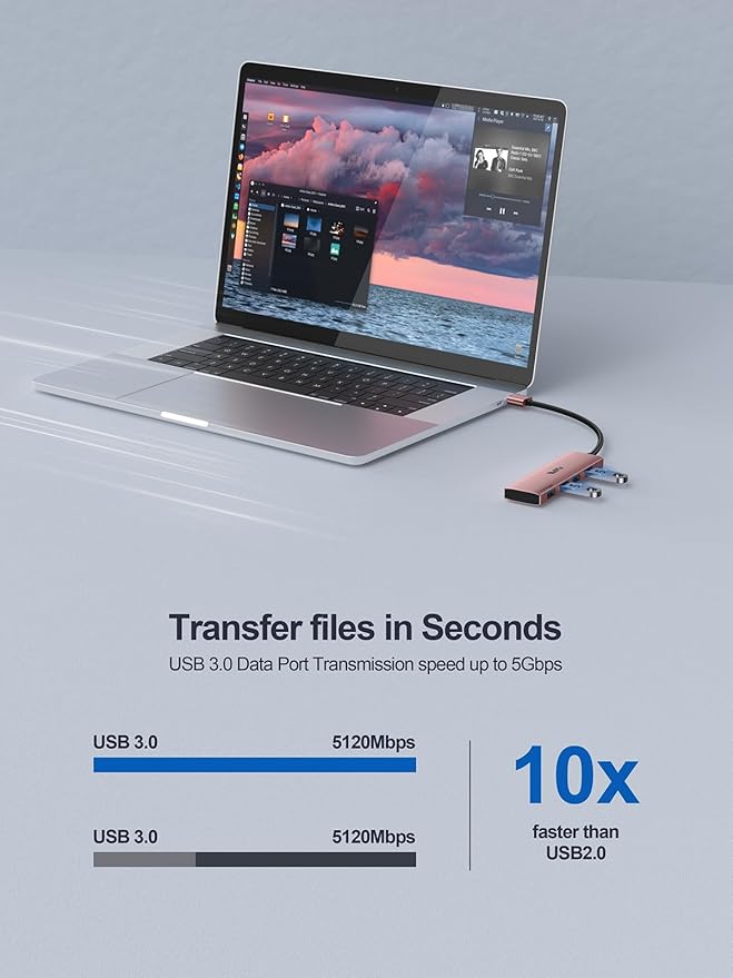 USB 3.0 Hub,4 Port USB Splitter Extender Portable Adapter Multiport Data Hub for Laptop,Xbox, Flash Drive,HDD,Console,Camera,Keyborad,Mouse Windows,Mac OS PC,Not Designed to Charge Devices-Pink-DeskLoop Office