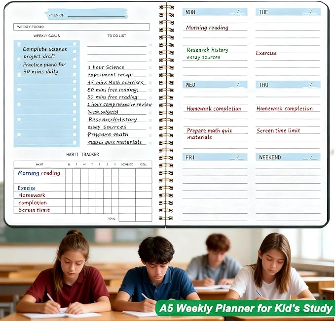 Undated Weekly Planner with Goal & Habit Tracker Notebook Spiral Binding Small - Image 4