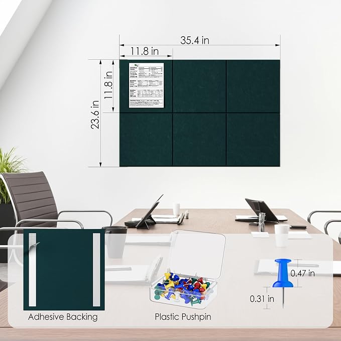 MaxGear Felt Bulletin Board 36" x 24", Dark Green Felt Wall Tiles Push Pins | - Image 4