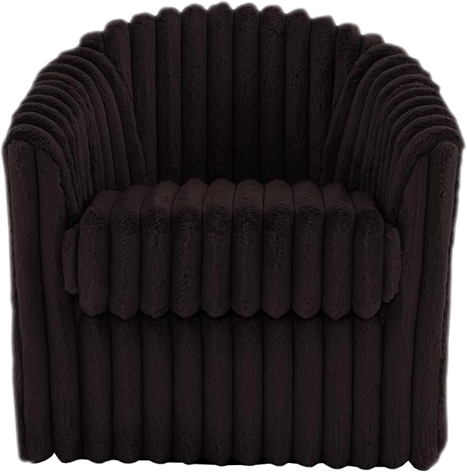 UIXE Faux Fur Swivel Accent Chair, Set of 2, Modern Upholstered Armchair Barrel Club Chair for Living Room, Chocolate-DeskLoop Office