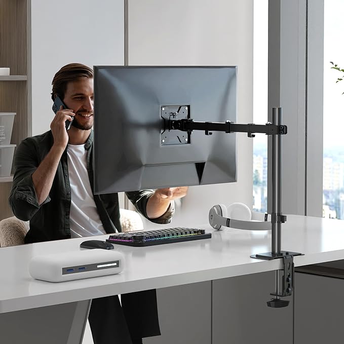 Pholiten Single Monitor Stand, Heavy Duty Adjustable Monitor Arm Desk Mount for 13-27Inch, Tilt, Swivel, Rotate, Support 22 lbs,Black-DeskLoop Office