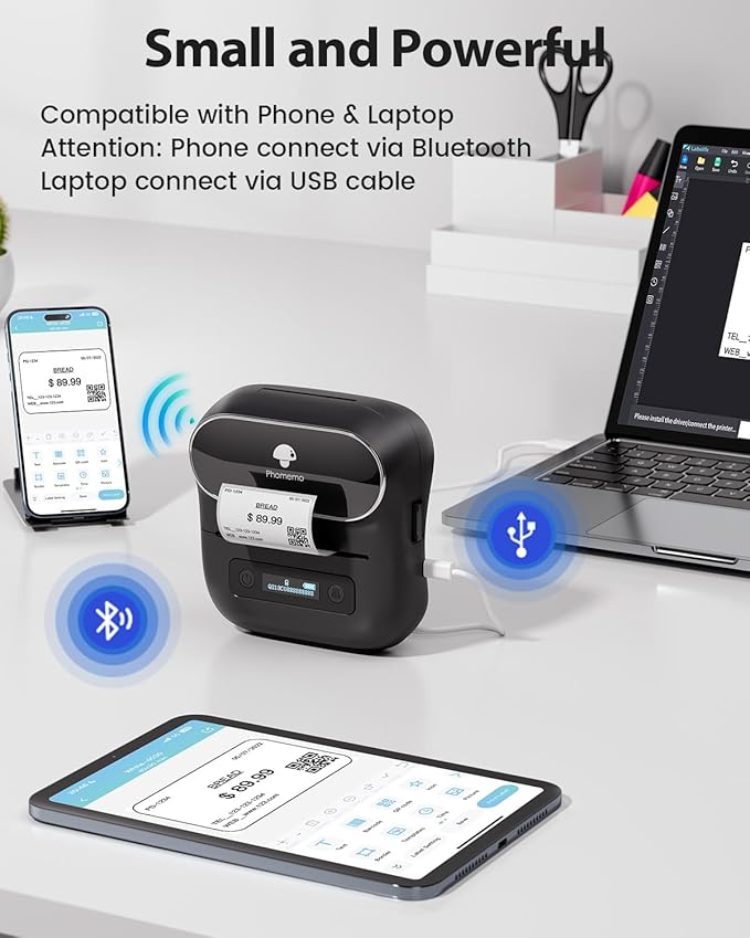Phomemo Label Maker,M220 Label Printer,3 Inch Bluetooth Thermal Label Maker Machine with 2000+ Icons,300+ Templates & Fonts,for Kids School Items,Small Business,Large Sticker-DeskLoop Office