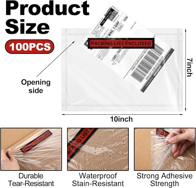Teling 100 Pcs Packing Slip Envelope Pouches Clear Self Adhesive Shipping Label - Image 3
