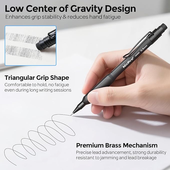 Nicpro HD1000 0.5 mm Art Mechanical Pencil Set in Case, Weatherproof Barrel - Image 3