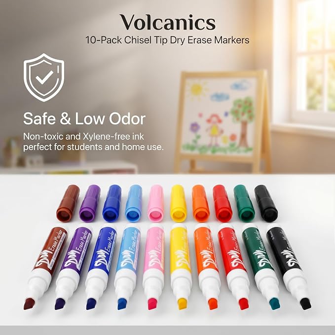 Volcanics Dry Erase Markers Low Odor Chisel Tip Whiteboard Markers Pack of 10 - Image 5