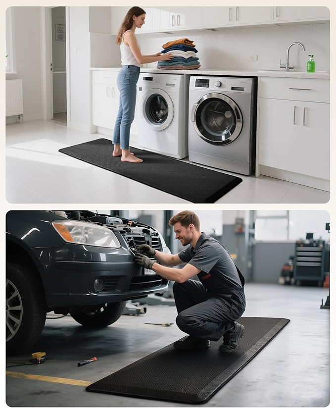 Ophanie Kitchen Mats for Floor, 3/4 Inch Thick Kitchen Rugs, Anti Fatigue Standing Cushioned Mat, Waterproof,Comfort Ergonomic Mat for Office, Home, Sink, 24'' x 70'' Black Non-Slip Bottom-DeskLoop Office