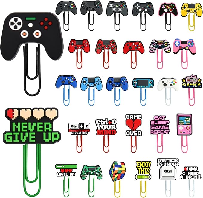 30 PCS Game Paper Clips Metal Paperclip Large Size Paper Clip Cute Bookmark by Pabucle