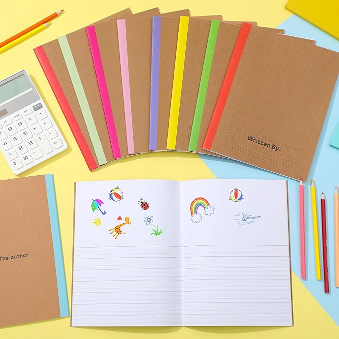 Henoyso 10 Pcs Primary Composition Notebook 9 3/4 x 7 1/2 Inch Kids Journal, Back to School Supplies, K-2 Primary Writing Notebook for Kids Student Draw and Write Story Journal (Stylish Color)-DeskLoop Office