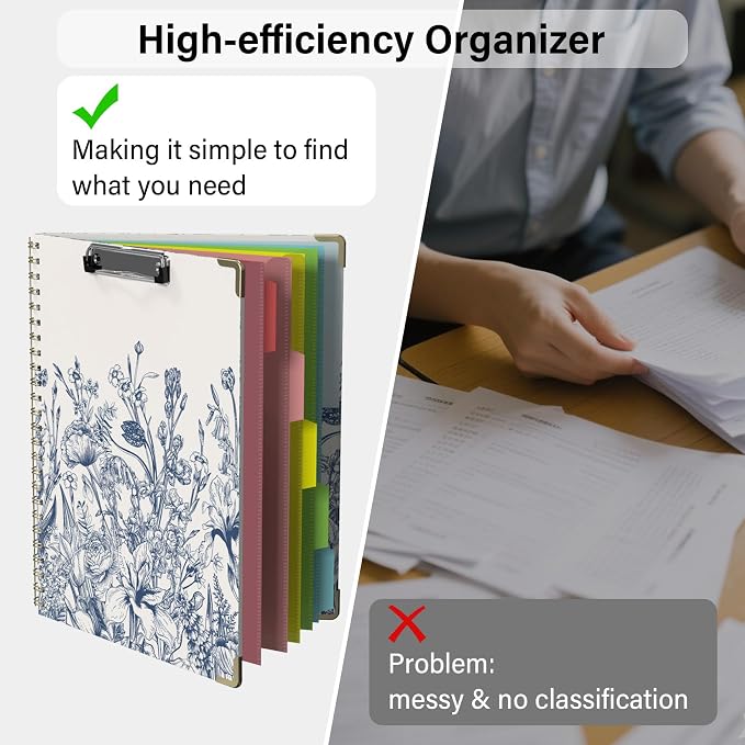 Foldable Clipboard Folio with Storage, 5 Plastic Folders with 10 Pockets - Image 2