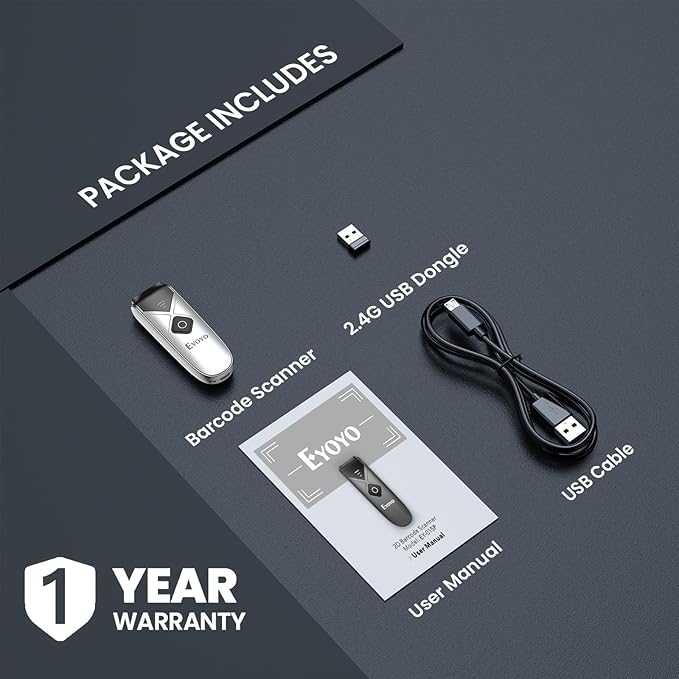Eyoyo Bluetooth 2D&1D Barcode Scanner, Portable Wireless Mini but Powerful Barcode Reader with 2.4G Wireless&Bluetooth&USB Wired Connection, QR Code Scanner for Phone, Tablet PC-DeskLoop Office