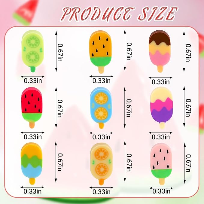 JUNEBRUSHS 150Pcs Ice Cream Mini Erasers - Image 2