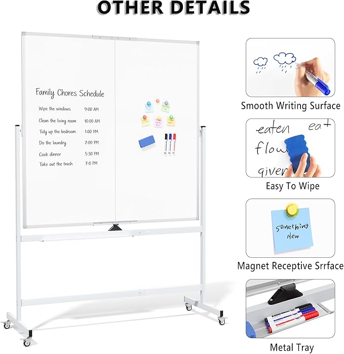 Large Rolling Whiteboard on Wheels - Image 5