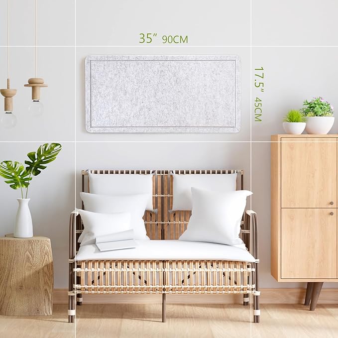 Bulletin Board, 35 x 17 1/2 inches Felt Board - Decorative Pin Board, Cork Board Alternative for Wall, Foldable Picture Board Self-Adhesive Vision Board Prayer Board with 20 Pushpins - Marble White-DeskLoop Office