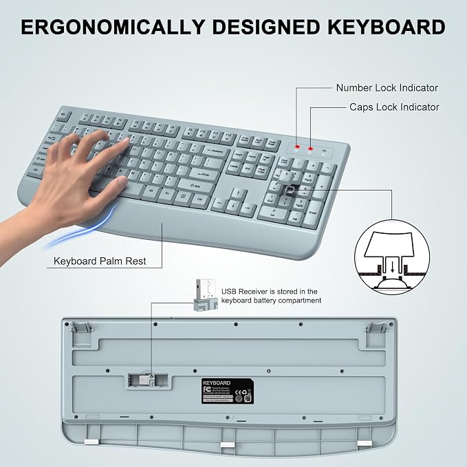 Wireless Keyboard and Mouse Combo, ULSOU 2.4G Full-Sized Ergonomic Computer - Image 2