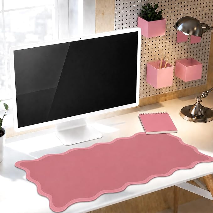 Hahafelt Scalloped Desk Mat Large Desk Pad Cute Coquette Table Mat Back to - Image 4