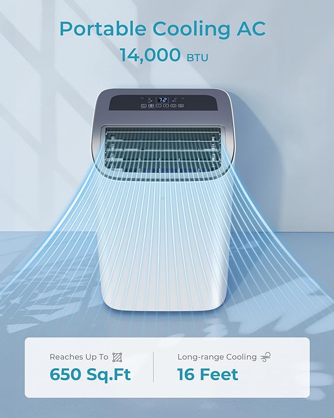 EUHOMY Portable Air Conditioners, 14000 BTU Portable AC Unit up to 700 Sq.Ft, 4-in-1 Portable Air Conditioner with Cool,mDehumidifier, Fan, Sleep Mode, 24H Timer, Remote, for Apartment, RVs, Bedroom-DeskLoop Office