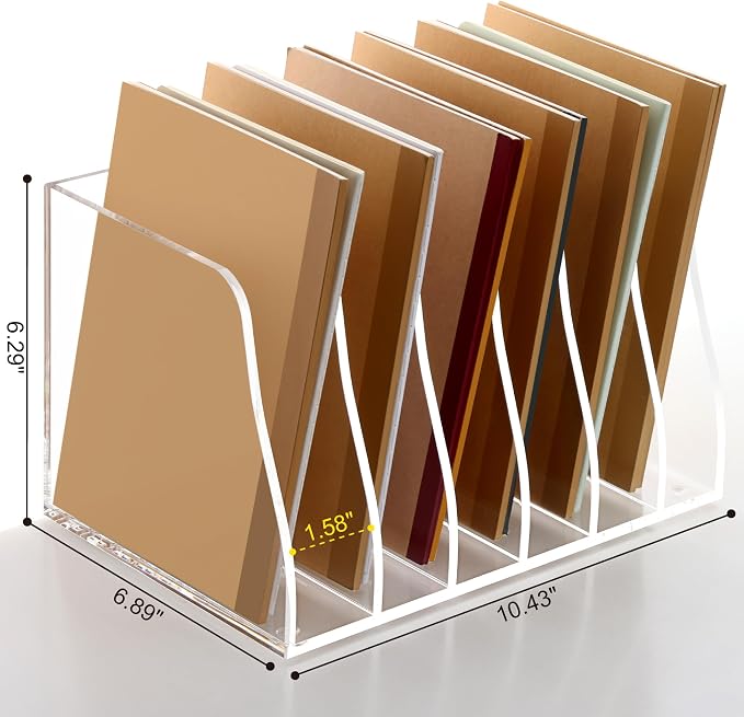 SANRUI Acrylic Magazine File Holder, 6 Vertical Compartments Desk Document - Image 2