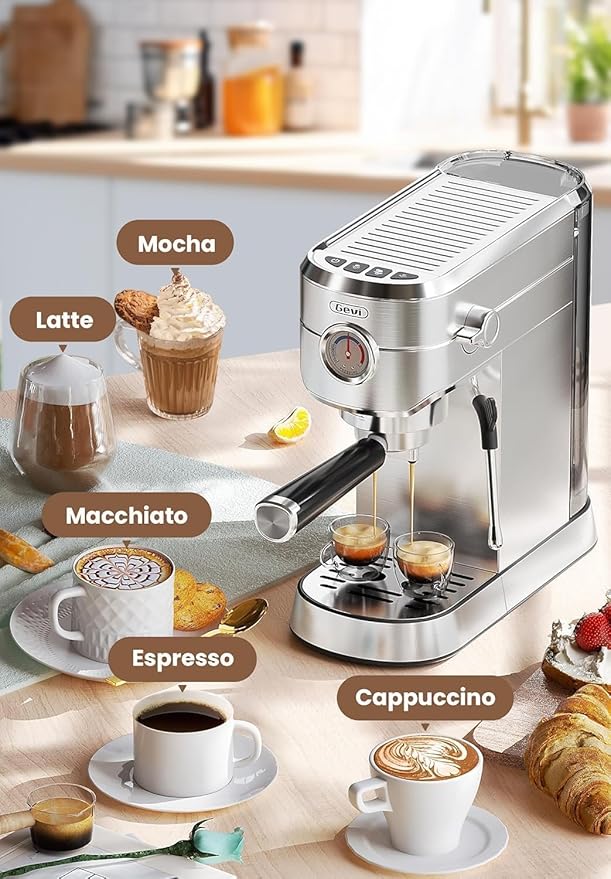 Gevi Commercial Espresso and Coffee Makers, Professional 20 Bar Espresso Maker with Milk Frother, Stainless Steel Expresso Coffee Machines for Home, Compact Cappuccino Machine, Great Gift-DeskLoop Office
