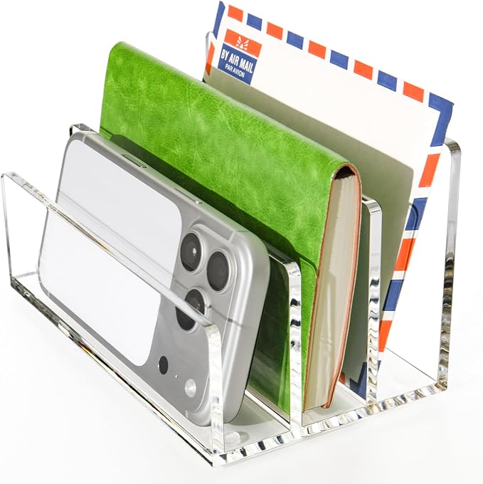 Clear Acrylic Desk Organizer – 3 Compartment Mail Holder & Letter Sorter by Unknown