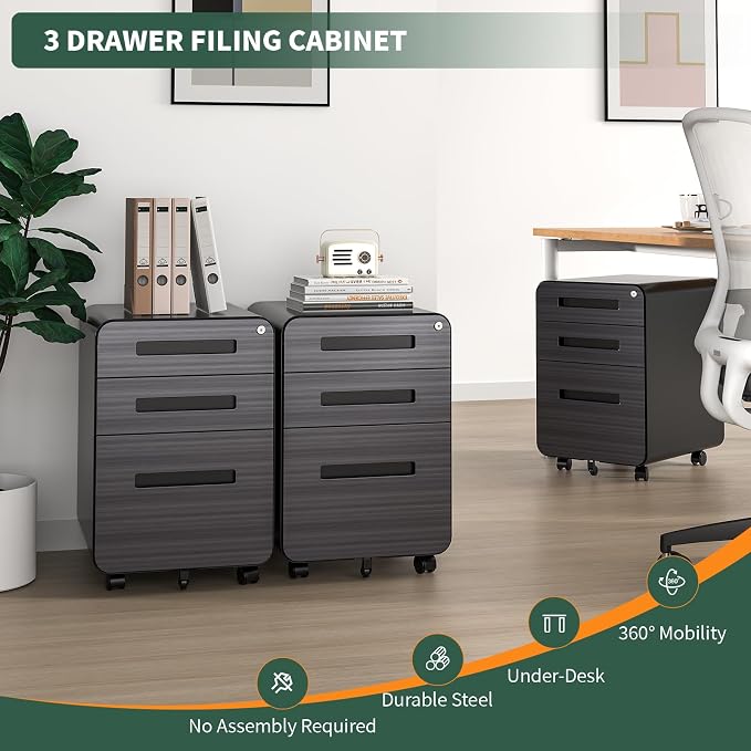 TEEALUBAN 3 Drawer Mobile File Cabinet - Image 3