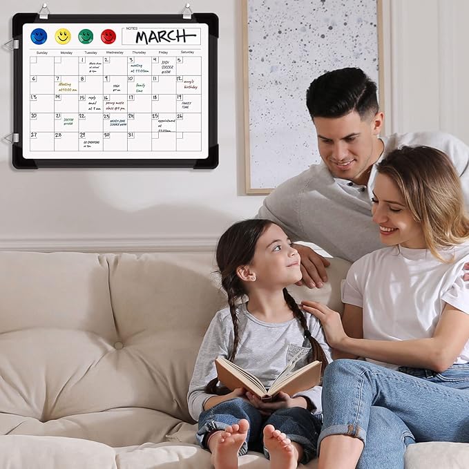 Polegas Dry Erase Whiteboard Calendar, Magnetic White Board Dry Erase Calendar, 16" X 12" Monthly Calendar Whiteboard for Wall, Small Double Side Board to Do List for Home, School, Office (Black)-DeskLoop Office