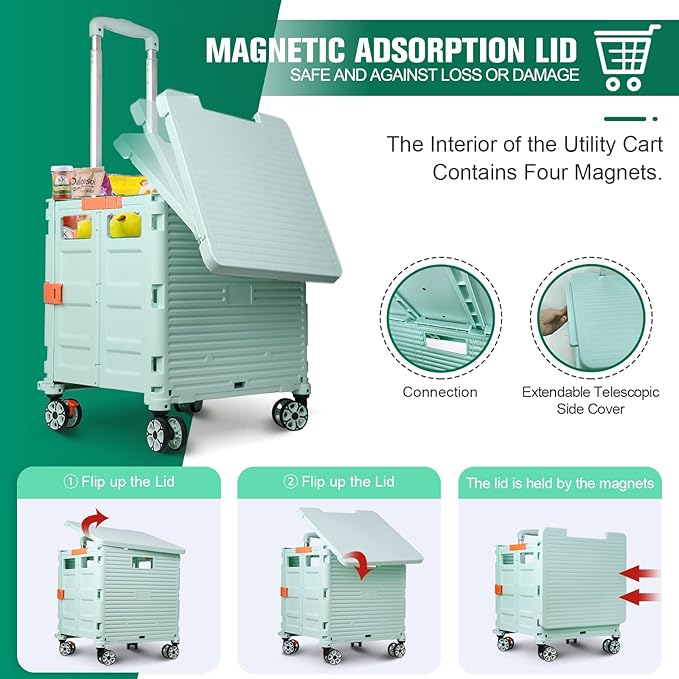 FELICON SELORSS Folding Utility Cart Portable Rolling Crate Handcart-Green | - Image 2