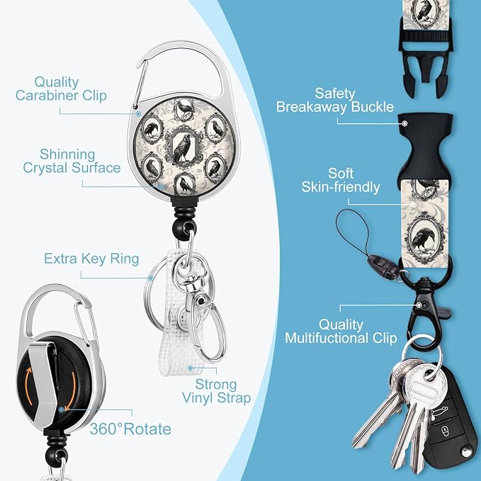Crow Lanyards for ID Badges, Cute Badge Holder Retractable Reel Clip, Animal - Image 4
