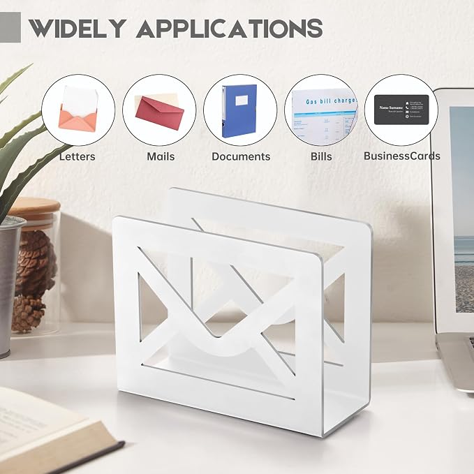 Desktop Metal Mail Holder, Modern Black Letter Organizer - Image 4