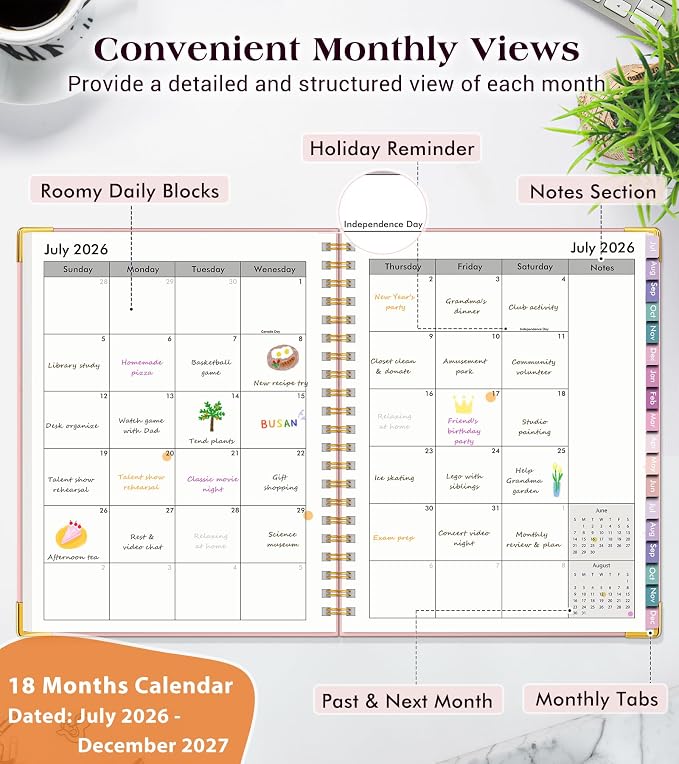 Academic Planner 2026-2027, 18 Months Weekly and Monthly Hardcover Planner - Image 2