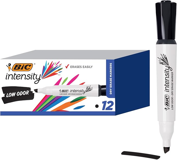 BIC Intensity Black Low Odor Dry Erase Markers, Chisel Tip, 12-Count Pack of by BIC