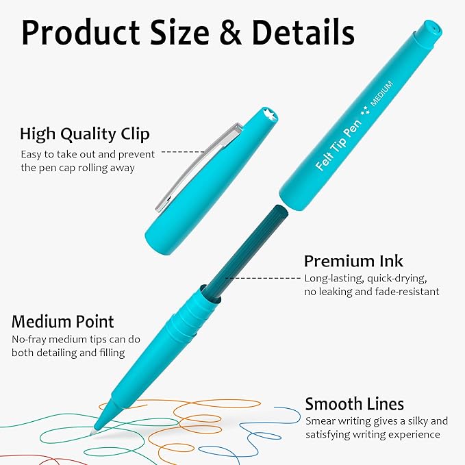 Lelix 30 Colors Felt Tip Pens, Medium Point Assorted Markers Pens For Journaling, Writing, Note Taking, Planner Coloring, Perfect for Art Office and School Supplies-DeskLoop Office