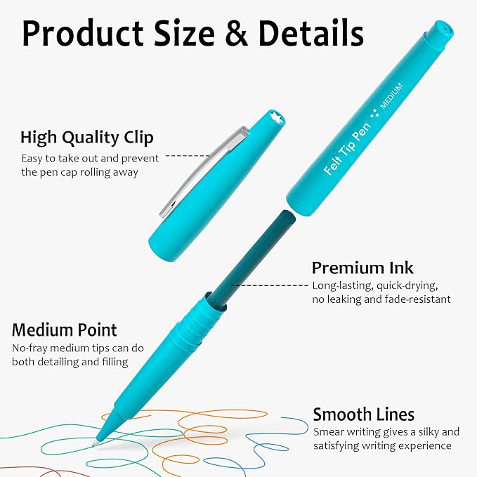 Lelix 40 Colors Felt Tip Pens, Medium Point Felt Pens, Note Taking, Planner - Image 4