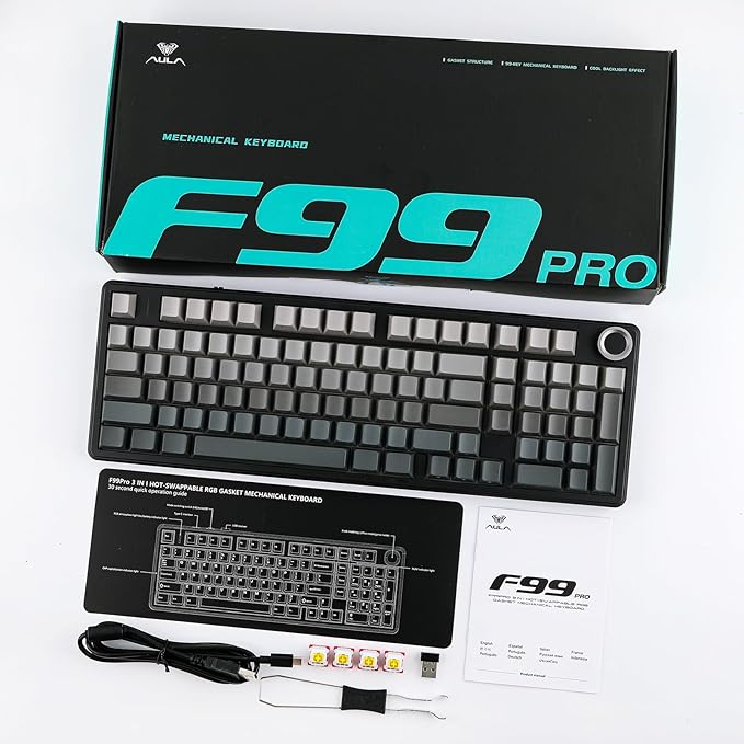 EPOMAKER X Aula F99 PRO Wireless Gaming Keyboard with 8000mAh Battery, Hot Swappable Creamy Keyboard, 2.4GHz/Type-C/BT5.0, NKRO, RGB Backlit for Win/Mac/Gaming (Black Gradient)-DeskLoop Office