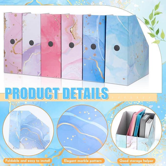 PerKoop 6 Pcs Decorative Magazine File Holders Floral Foldable File Folders - Image 3