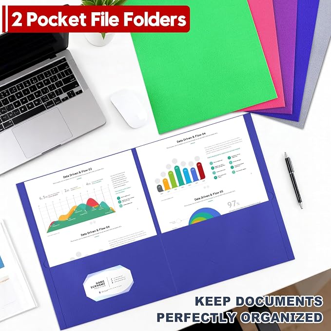 Folders with Pockets, 100 Pack Letter Size Thick Paper 2 Pockets Folders with - Image 6