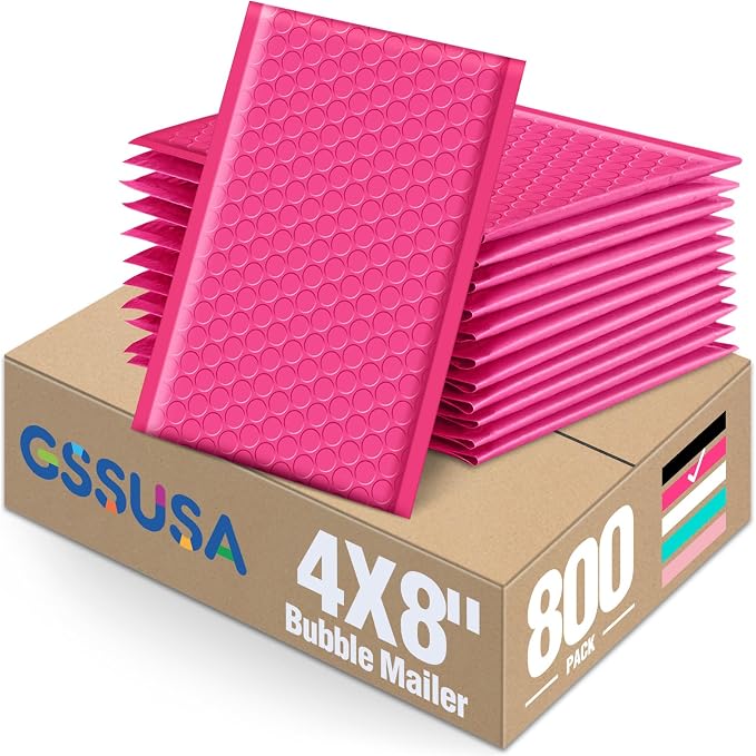 GSSUSA Pink Bubble Mailers 4x8 Small Padded Envelopes, 800 Pack, Strong by GSSUSA