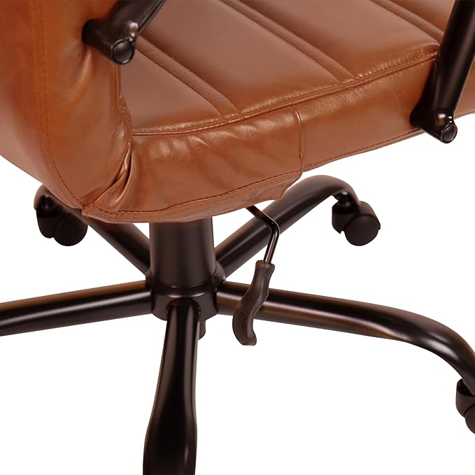 Flash Furniture Whitney Mid-Back Swivel Leather Desk Chair with Padded Seat and Armrests, Adjustable Height Padded Leather Office Chair, Brown/Black