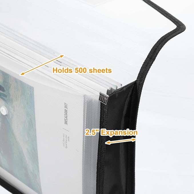 7 PCS Plastic Expanding File Folder Black Transparent Envelopes - Image 4