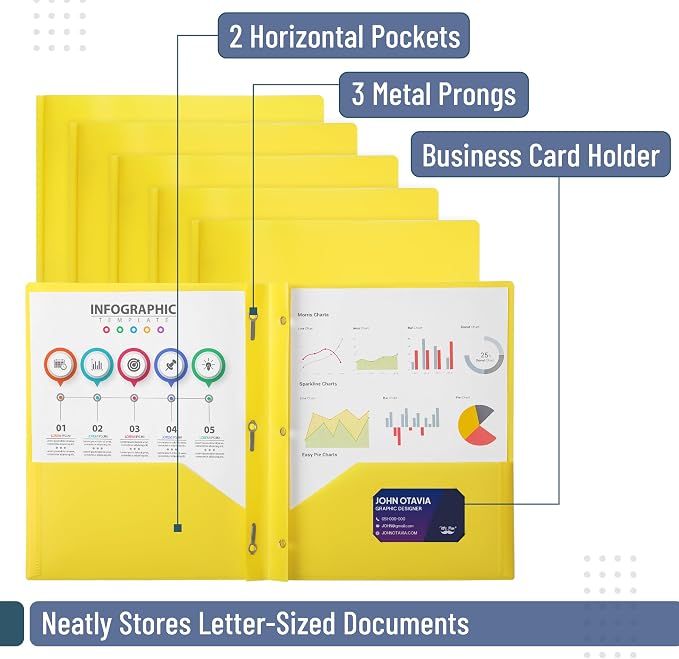 Mr. Pen- Plastic Folders with Pockets and Prongs, 24 Pack, Letter Size | Yellow - Image 3