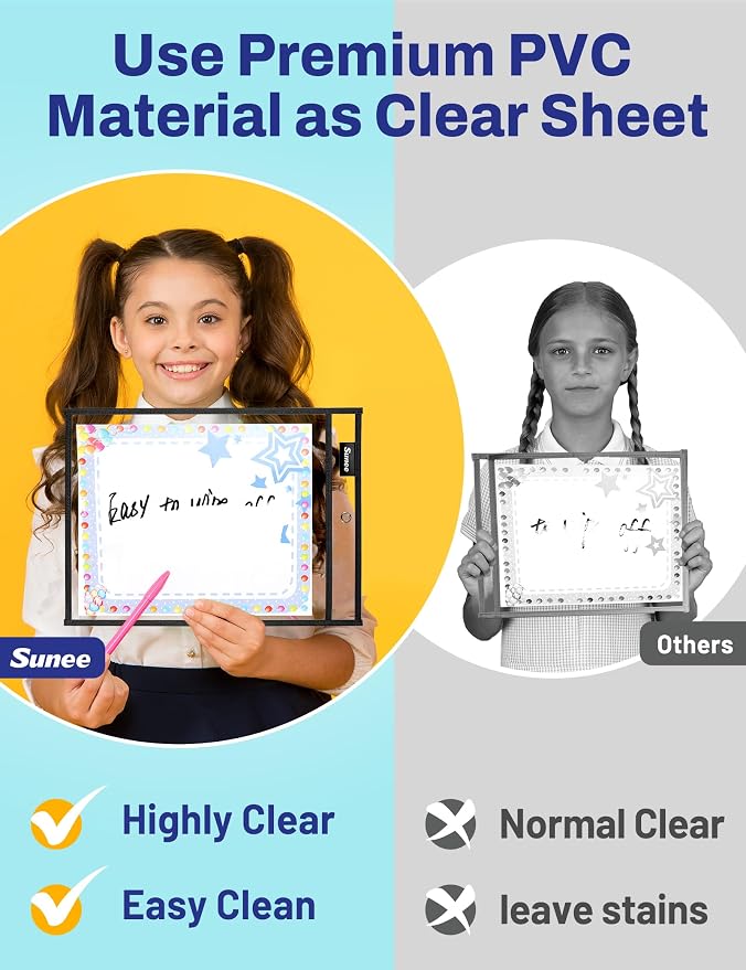 SUNEE 100 Packs Oversized Reusable Dry Erase Pocket Sleeves - Image 5