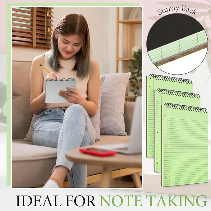 3 Packs 8.5" x 11" Top Spiral Notebook with 3 Hole Punched Legal Pads College Ruled Notepad 50 Sheets Hard Cardboard Paper Wirebound Notepad for Office School Business (Green)-DeskLoop Office