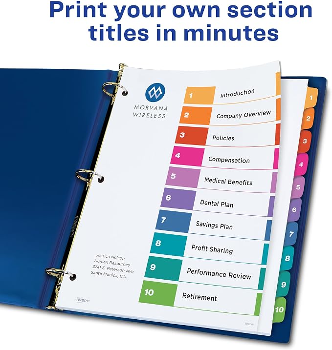 Avery 10 Tab Dividers | Multicolor Tabs | Table of Contents | - Image 2