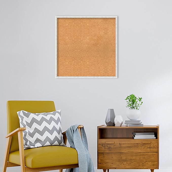 Amanti Art Natural Cork Board for Wall, 27x27 Vision Board with White Frame, Large Corkboard Office Decor for Home Organization, Modern Corkboard Pinboard to Display Items for Home Organization in-DeskLoop Office