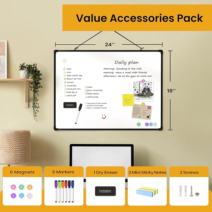 Dry Erase Board for Wall, 6 Magnets and 3 Mini Sticky Notes, Presentation Board - Image 3