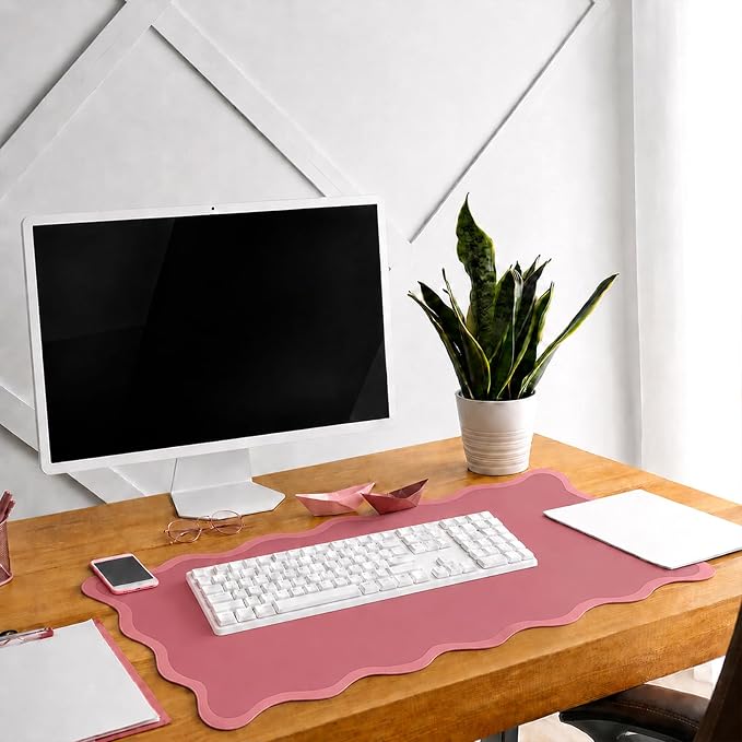 Hahafelt Scalloped Desk Mat Large Desk Pad Cute Coquette Table Mat Back to - Image 7