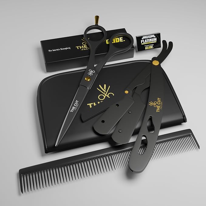 Professional Hair Scissors & Straight Razor Kit – Premium Barber Shears Set by THECUT-FACTORY-