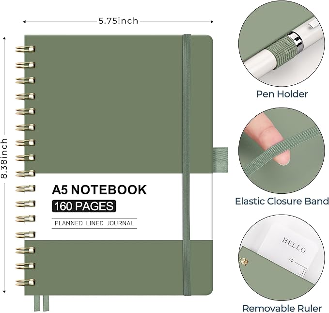 AHGXG Spiral Journal Notebook, 160 Lined Pages, A5 Medium Size, - Image 5