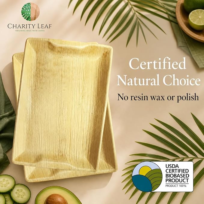 Charity Leaf Disposable Palm Leaf 14" x 10" Trays Bamboo Like Serving Platters - Image 8