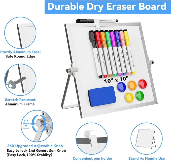 Dry Erase White Board, Cazeyoo Magnetic Desktop Whiteboard 10 x 10inch - Image 4